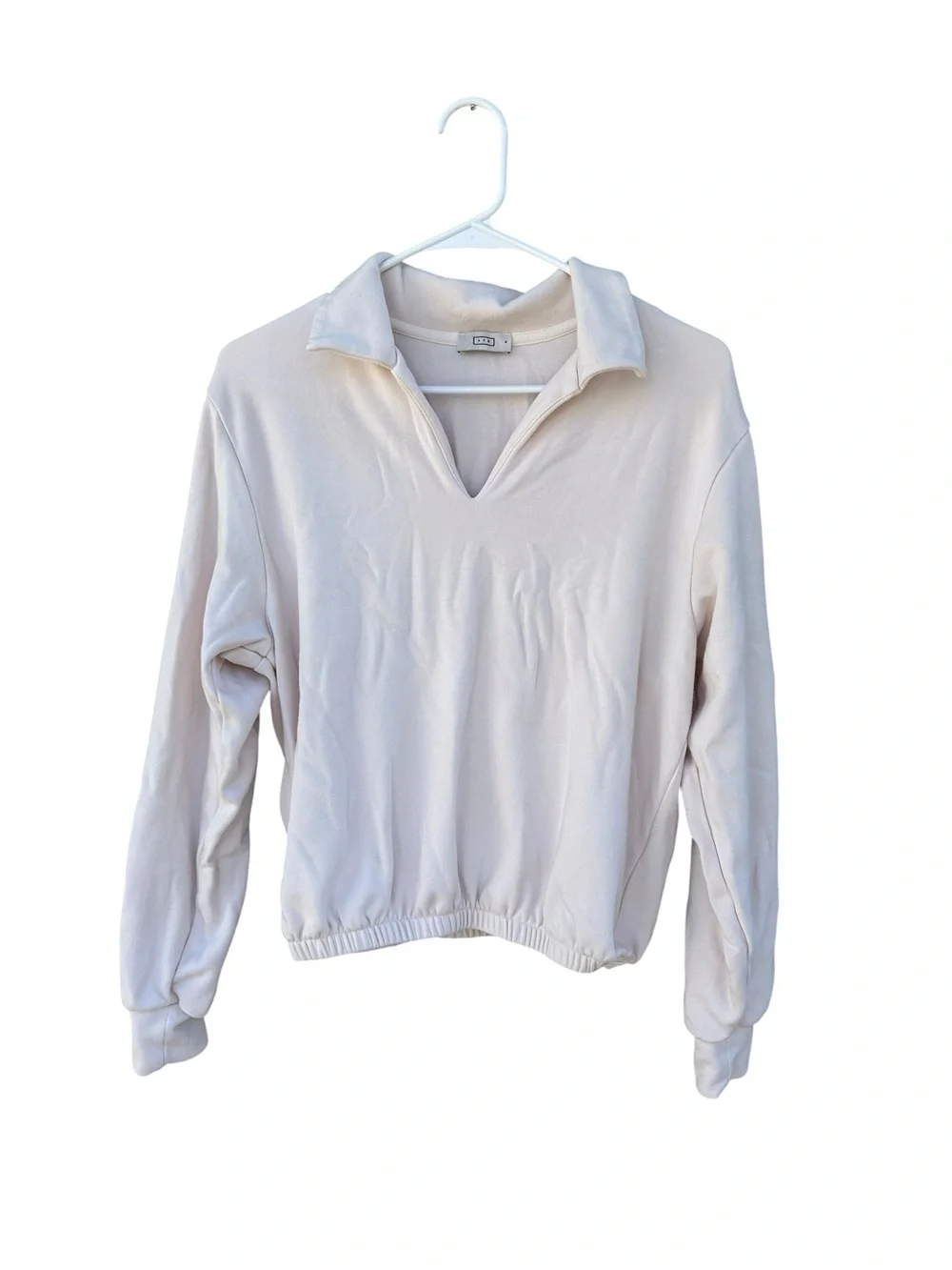 AYR Soft Cream Polo-Style V-Neck Sweatshirt - Size Small - Pima Cotton - Picture 7 of 11